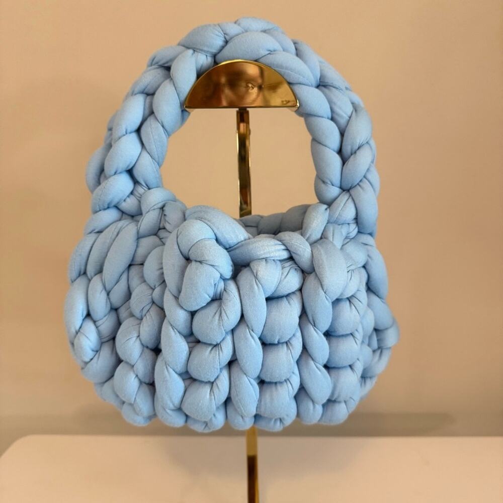 The Mel Mini Chunky Knit Handmade Crochet Handbag Light Blue Small - Picture 3 of 10